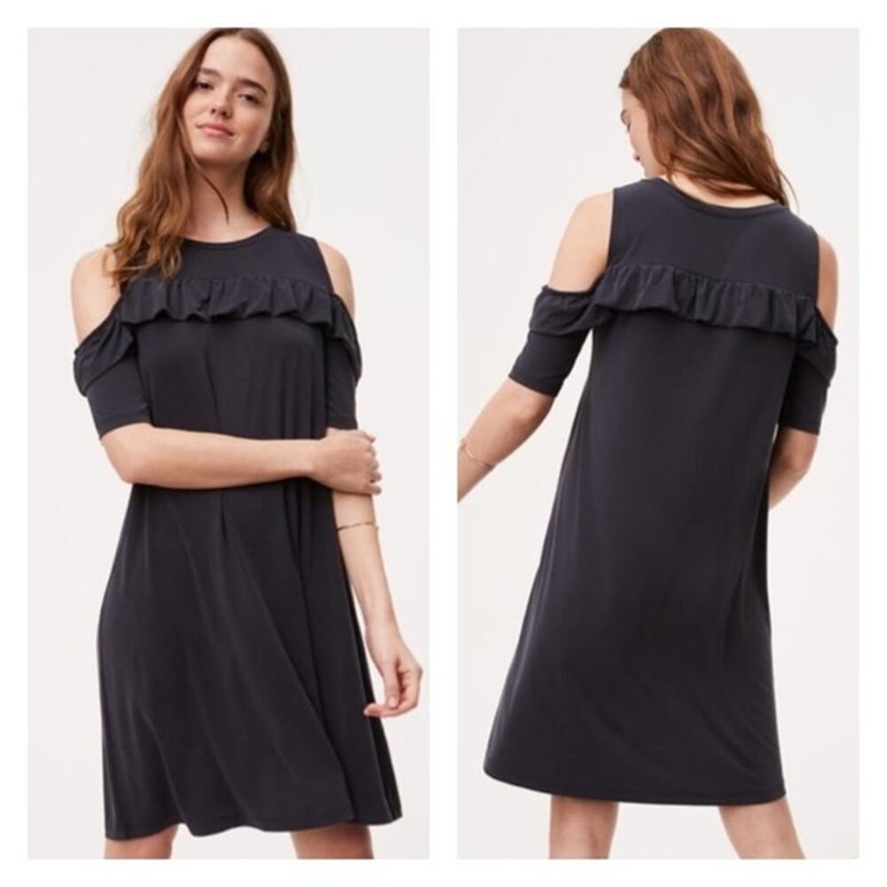 Ann Taylor LOFT Black Short Sleeve Cold Shoulder Mini Dress Women's Size SP